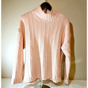 Garnet Hill SZ L Cashmere Funnel-neck blush sweater relaxed fit chunky knit